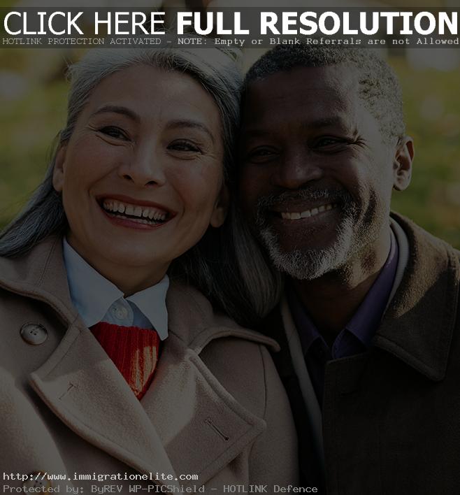 A joyful elderly couple radiating happiness and contentment.